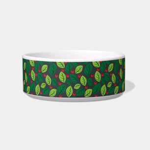 Green Leaves, Red Berries, Pattern Of Leaves Bowl