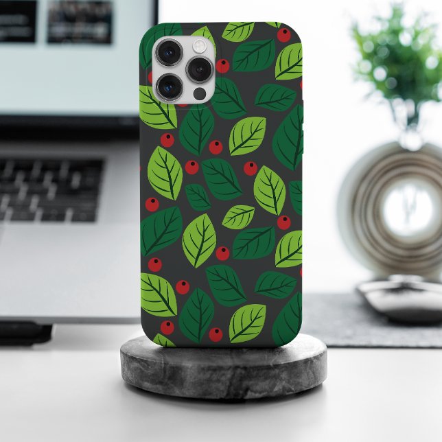 Green Leaves, Red Berries, Pattern Of Leaves Case-Mate iPhone Case (Creator Uploaded)
