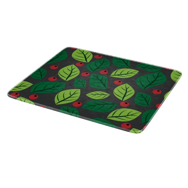 Green Leaves, Red Berries, Pattern Of Leaves Cutting Board (Corner)