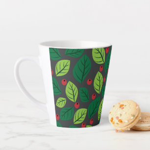 Green Leaves, Red Berries, Pattern Of Leaves Latte Mug