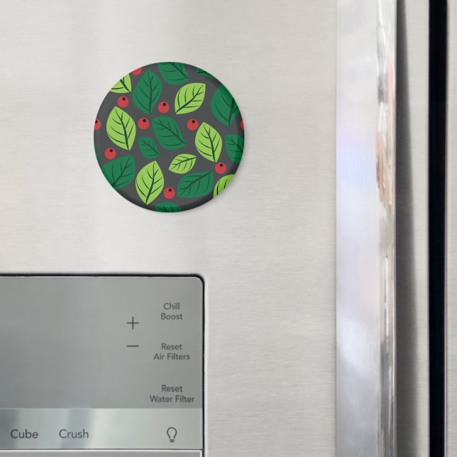 Green Leaves, Red Berries, Pattern Of Leaves Magnet (In Situ (Fridge))