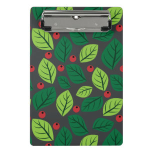 Green Leaves, Red Berries, Pattern Of Leaves Mini Clipboard