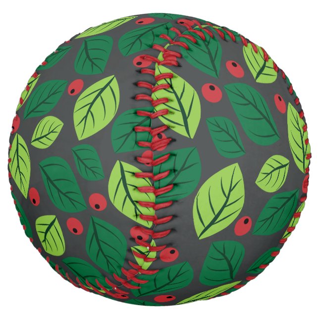 Green Leaves, Red Berries, Pattern Of Leaves Softball (Angled)
