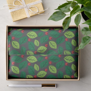 Green Leaves, Red Berries, Pattern Of Leaves Tissue Paper