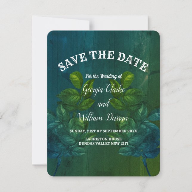 Green Leaves Rustic Vintage Save The Date Invitation (Front)