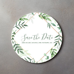 Green leaves Save the date wedding envelope seal