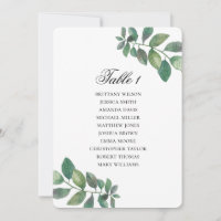 Green leaves seating chart. Garden wedding plan