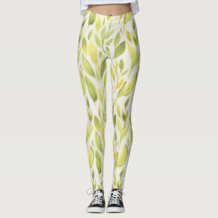 Green Leaves Spring Floral Design Leggings
