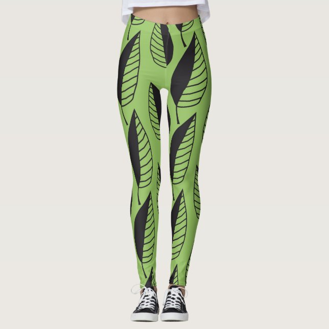 green leaves spring summer leggings (Front)