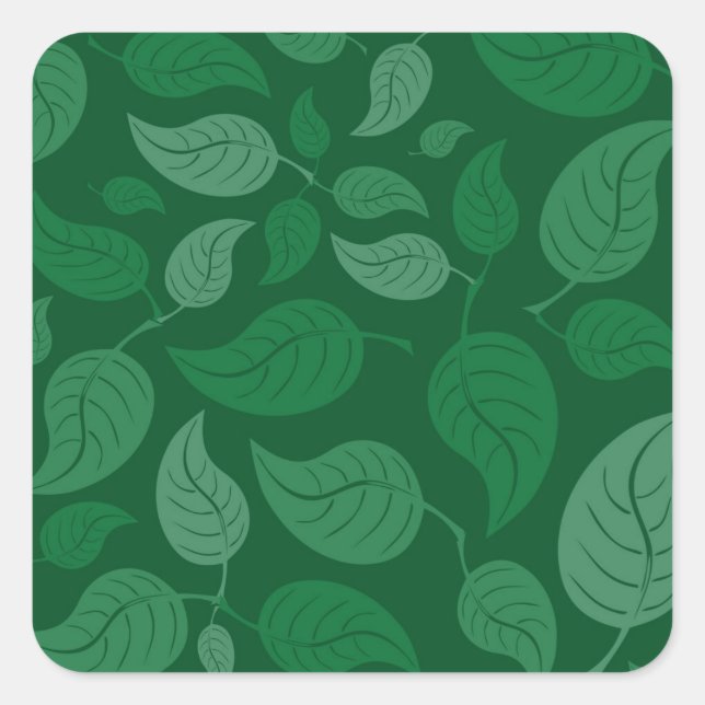 Green leaves square sticker (Front)