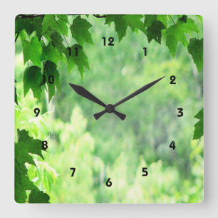 Green Leaves Square Wall Clock