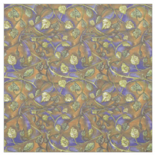 Green Leaves Stems From Raspberry Bush Blue Gold Fabric