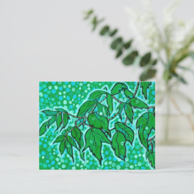 Green Leaves Summer Nature Floral Art Sketch Postcard (Standing Front)
