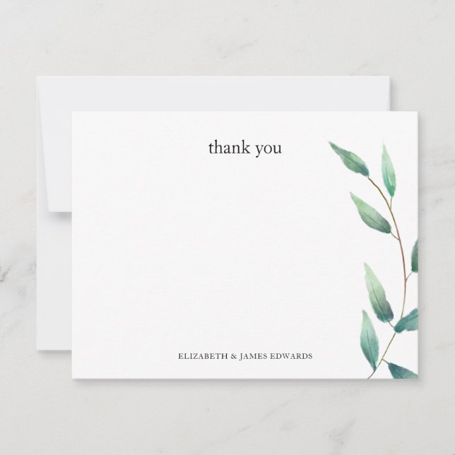 Green Leaves Thank You Couple Personalized Card (Front)