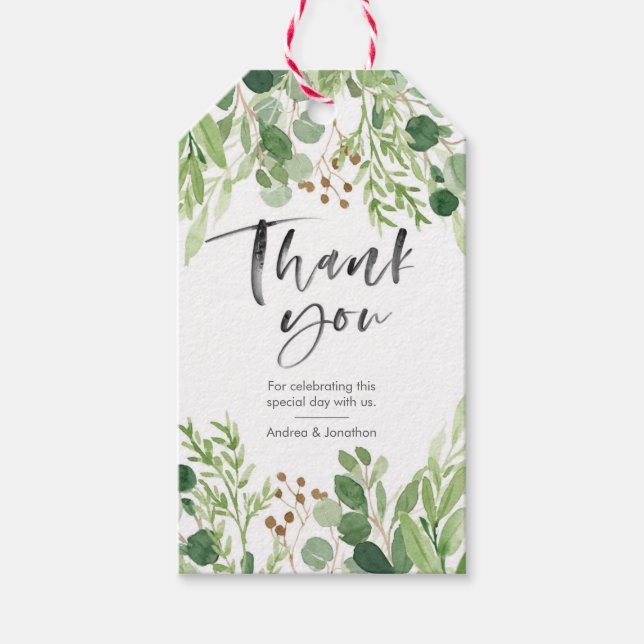 Green leaves thank you favour tags (Front)