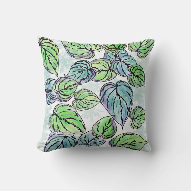 Green Leaves Throw Pillow (Front)