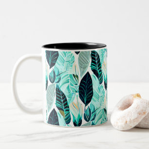 Green leaves Two-Tone coffee mug