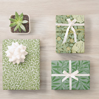 Green Leaves Vintage Morris Patterns Oak Willow Wrapping Paper Sheet