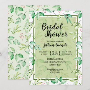 Green Leaves Watercolor Bridal Shower Invitations