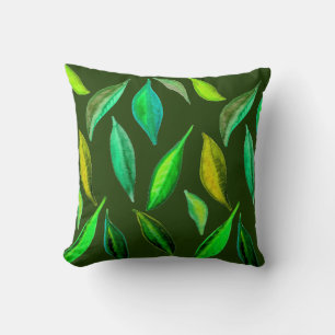 Green Leaves watercolor environmental Cushion