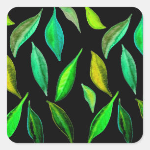 Green Leaves watercolor environmental Square Sticker