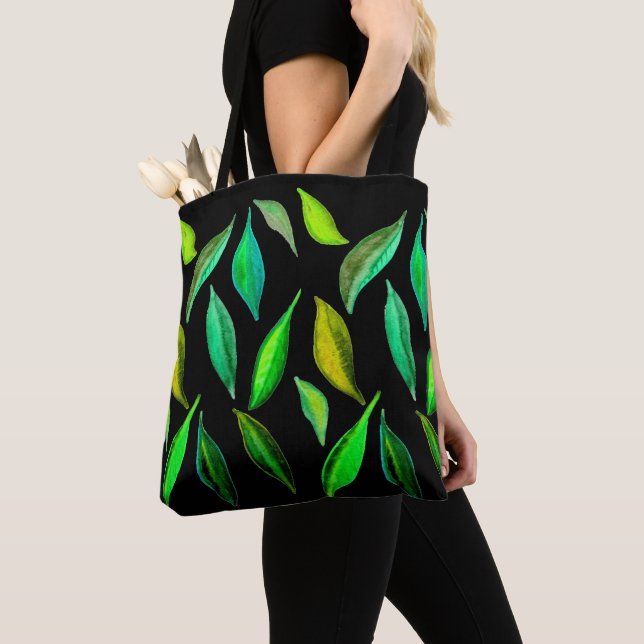 Green Leaves watercolor environmental Tote Bag (Close Up)