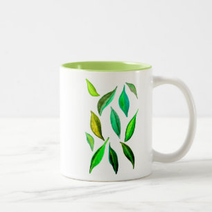Green Leaves watercolor environmental Two-Tone Coffee Mug