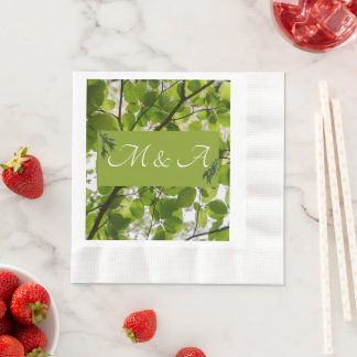 Green Leaves Wedding Coined Lunch Napkins 