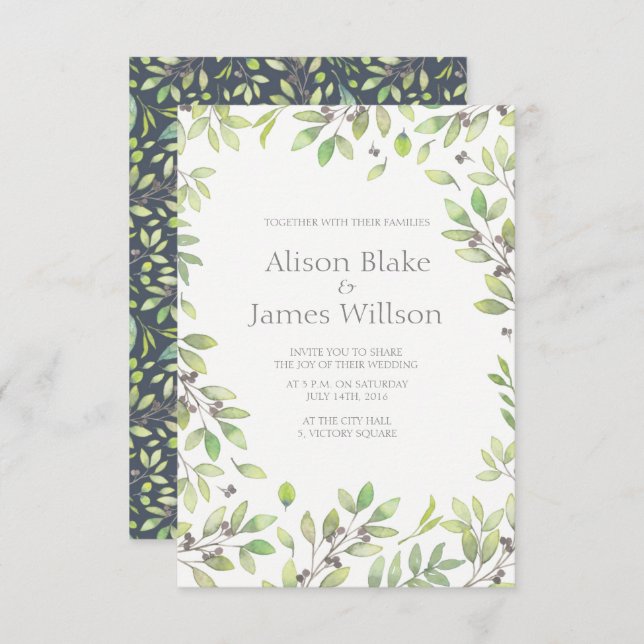 Green leaves wedding invitation (Front/Back)