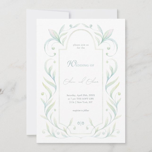 Green Leaves Wedding Invitation (Front)
