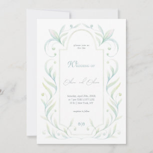 Green Leaves Wedding Invitation
