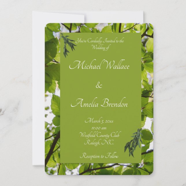Green Leaves Wedding Invitation  (Front)