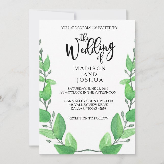 Green Leaves Wedding Invitation (Front)