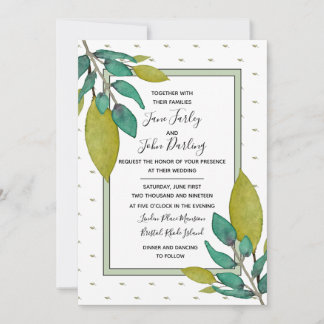 Green Leaves Wedding Invitation