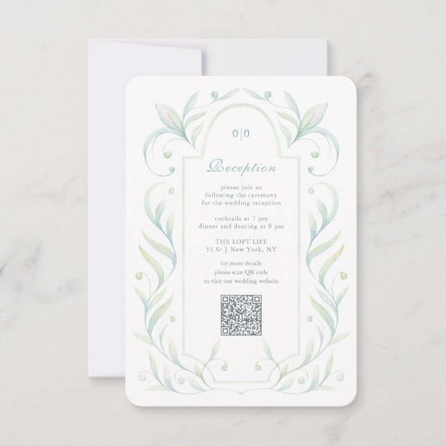 Green Leaves Wedding Reception Enclosure Card (Front)
