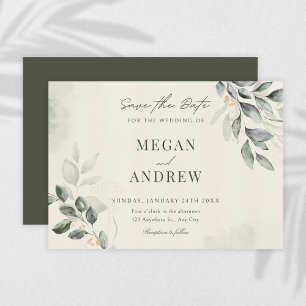 Green leaves wedding save the date