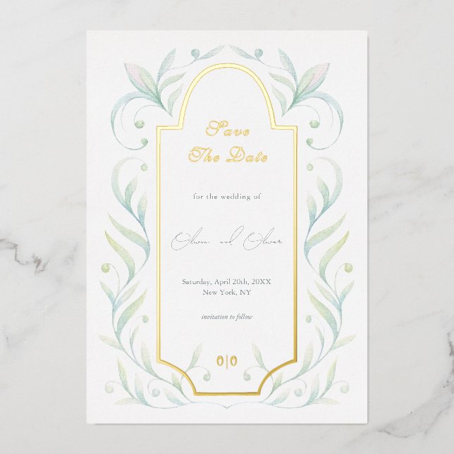 Green Leaves Wedding Save The Date (Front)
