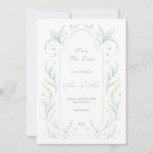 Green Leaves Wedding Save The Date Invitation