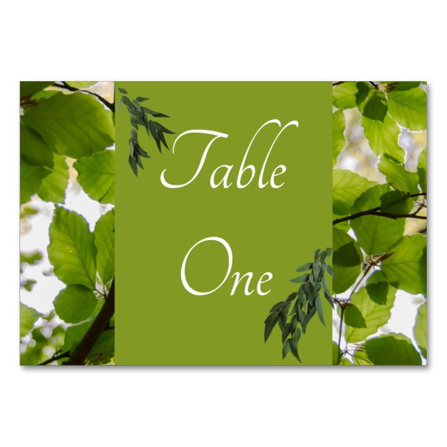 Green Leaves Wedding Table Numbers Horizontal  (Front)