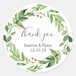 Green leaves wedding Thank you stickers
