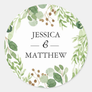 Green leaves wedding Thank you stickers