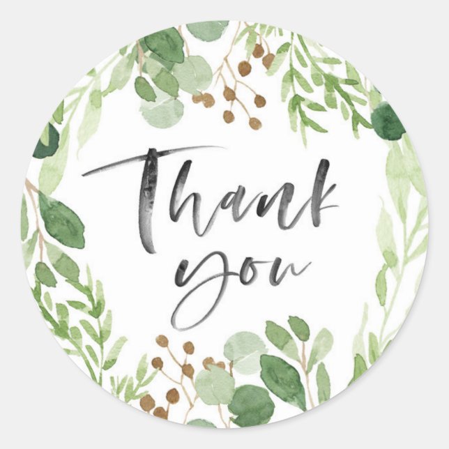 Green leaves wedding Thank you stickers (Front)