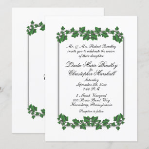 Green Leaves White Wedding Invitation