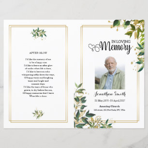 Green leef Funeral Program template