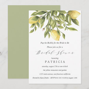 Green   Lemons and Foliage Wedding Bridal Shower Invitation