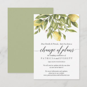 Green Lemons and Foliage Wedding Change of Plans Invitation