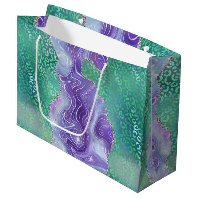 Green Leopard Agate | Glam Abstract Stone Pattern Large Gift Bag (Front Angled)