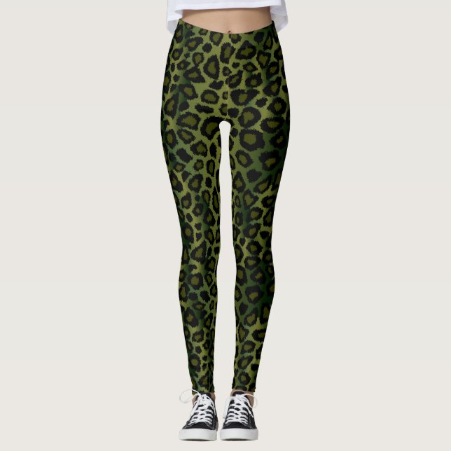 Green Leopard Animal Print Leggings (Front)