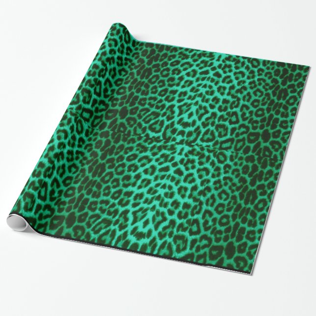 Green Leopard Festive Animal Print Wrapping Paper (Unrolled)
