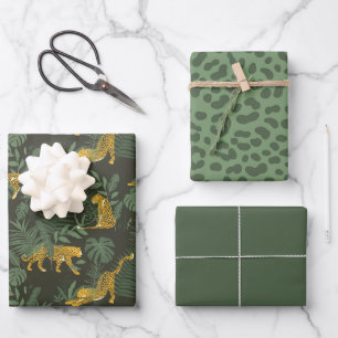 Green Leopard Jungle Safari Wrapping Paper Set